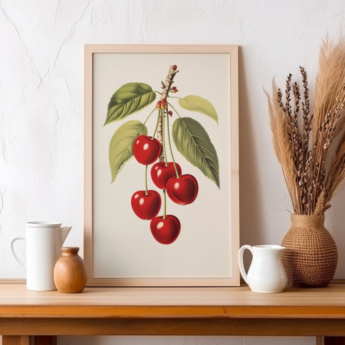 Vintage Cherries Lithograph Print Retro Cherry Painting Cherry Fruit Artwork Wild Cherries Print Cottagecore Kitchen Wall Art - Image 3