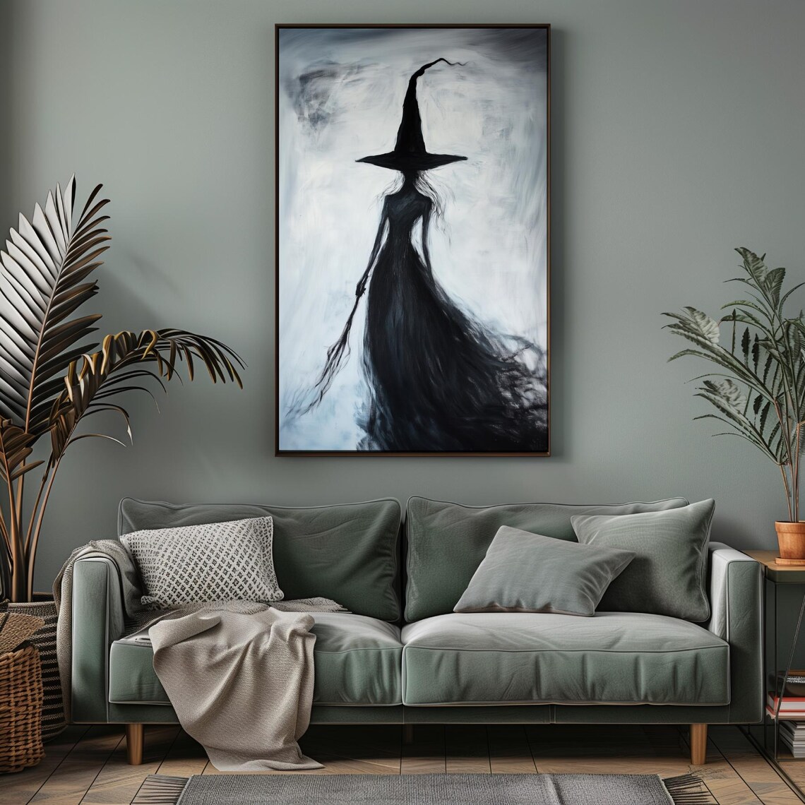 Smoky Black Witch Silhouette with Broom Dark Academia Poster - Image 6