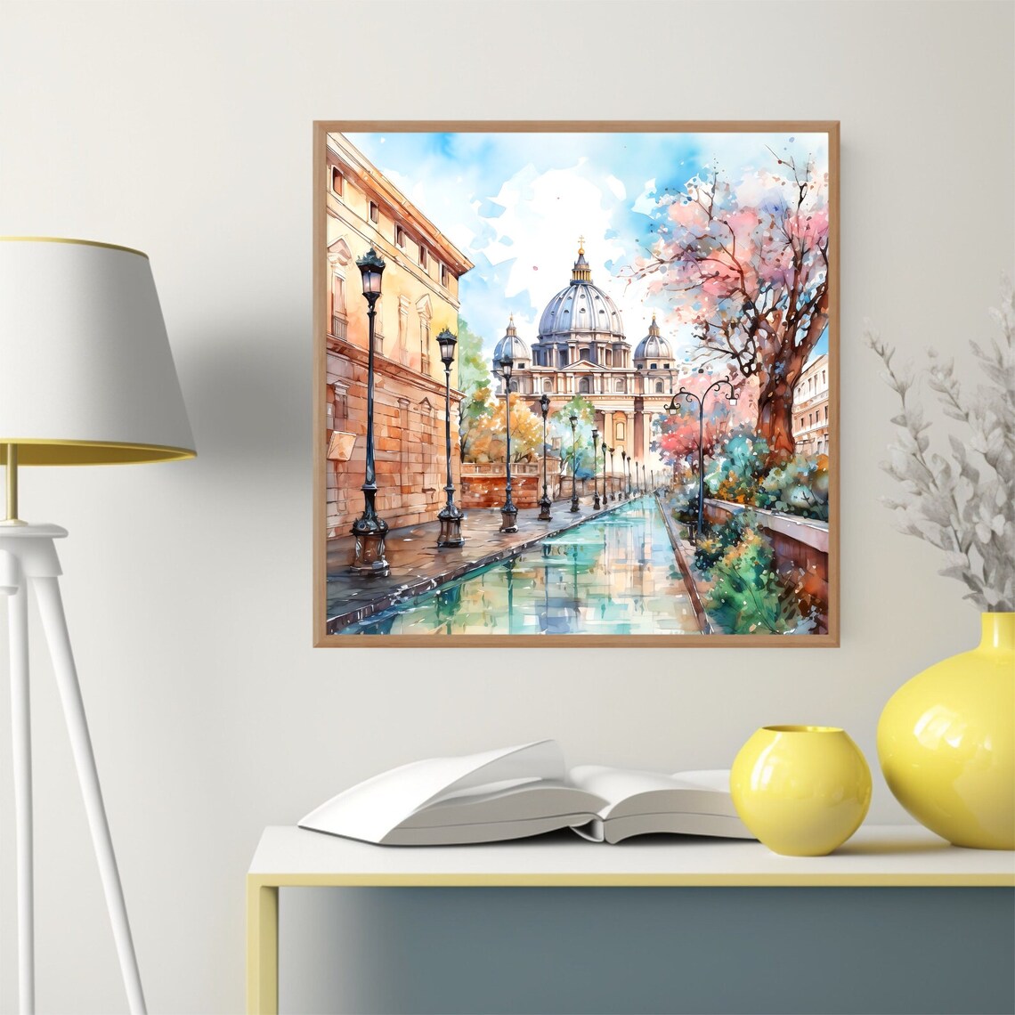 Vatican City St Peters Basilica Street Watercolor Italy Poster - Image 5