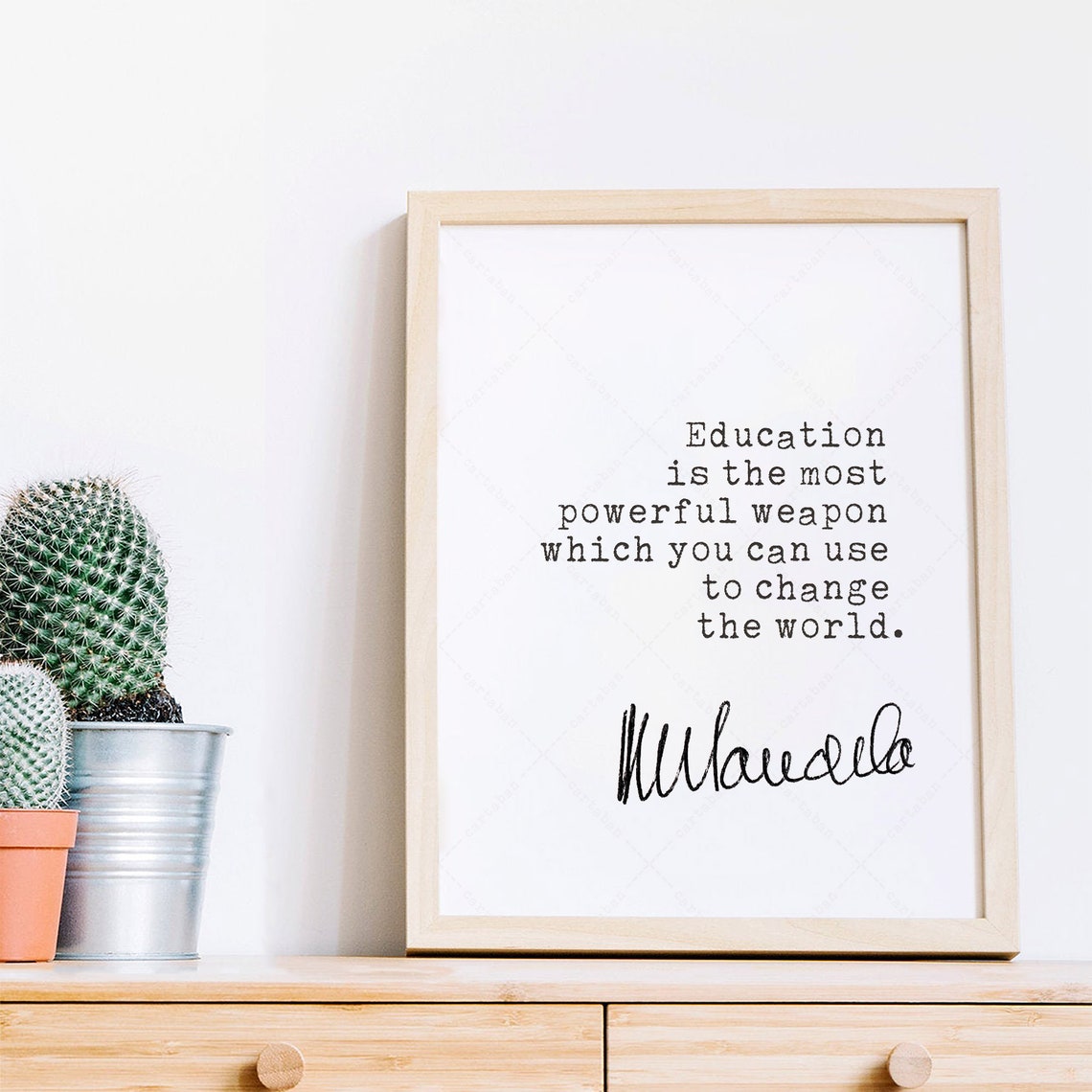 Nelson Mandela Education Most Powerful Weapon Quote Print Wall Art - Image 2