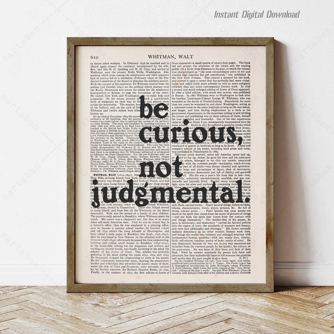 Be Curious Not Judgmental, Walt Whitman Quote Art Print