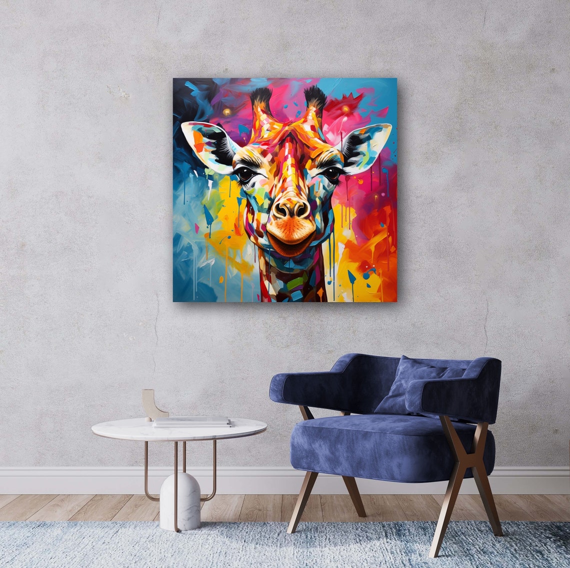Colorful Pop Art Giraffe Portrait With Paint Drips Modern Poster - Image 5
