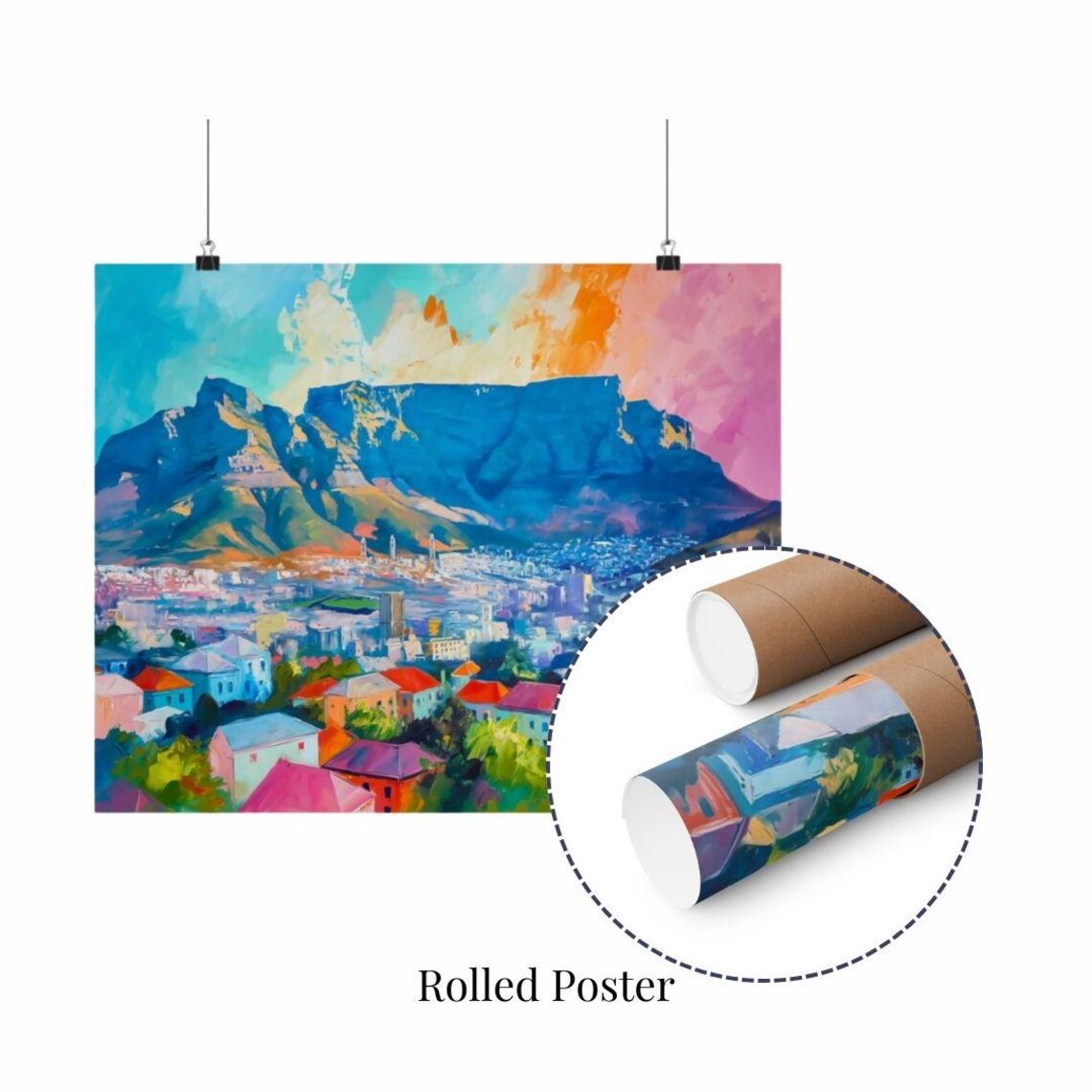 Cape Town Table Mountain and Colorful Cityscape Vibrant Travel Poster - Image 2