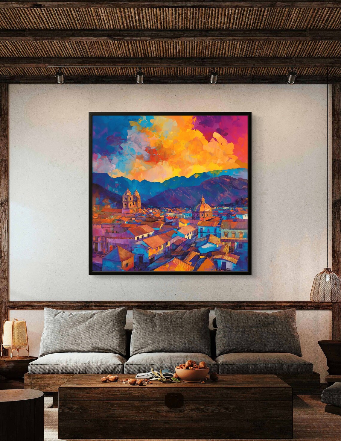 Cuzco Peru Sunset Skyline Over Colonial Churches Painting Poster - Image 3