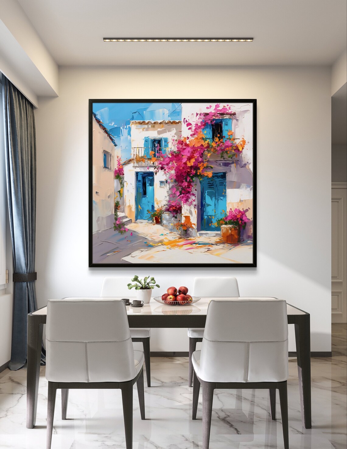 Greek White House With Blue Doors Bougainvillea Island Poster - Image 3
