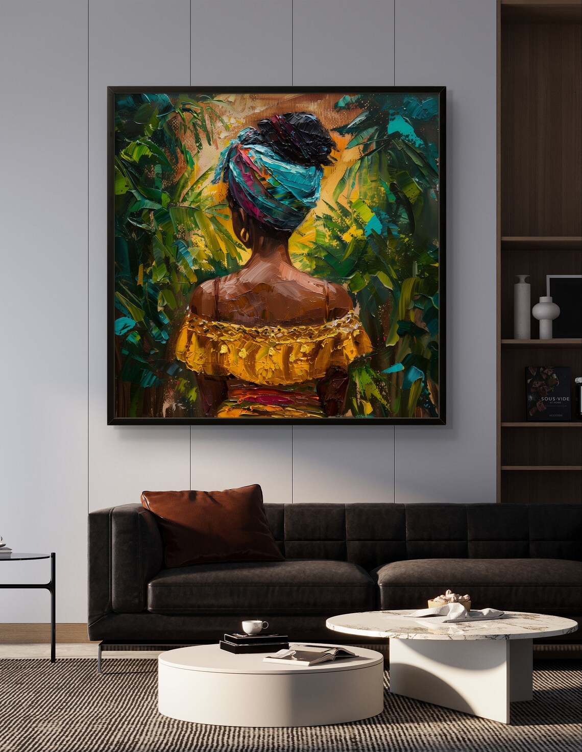 Brazilian Woman with Colorful Headwrap in Lush Jungle Paint Poster - Image 2