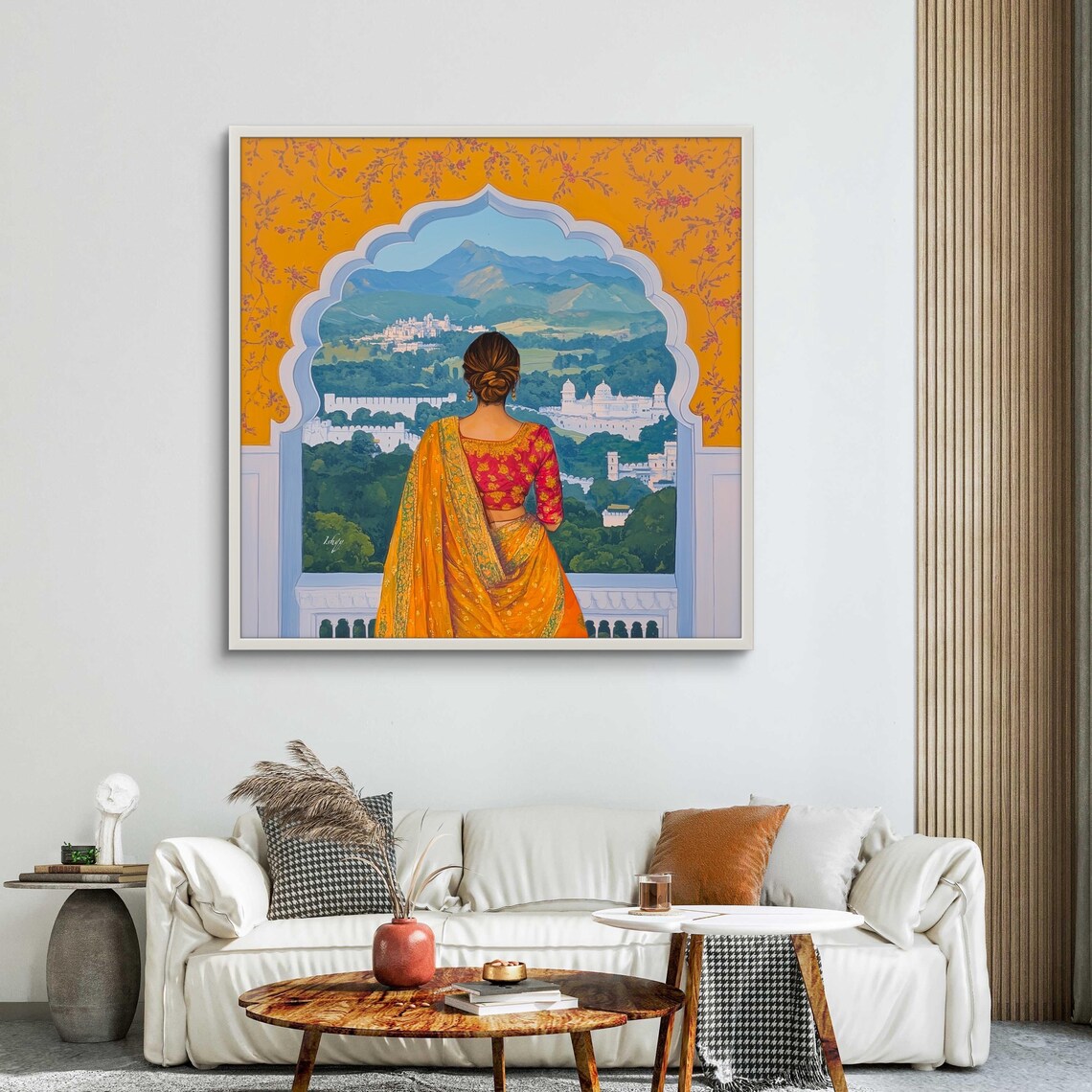 Woman at Palace Window Orange Saree India Royal View Art Poster - Image 3