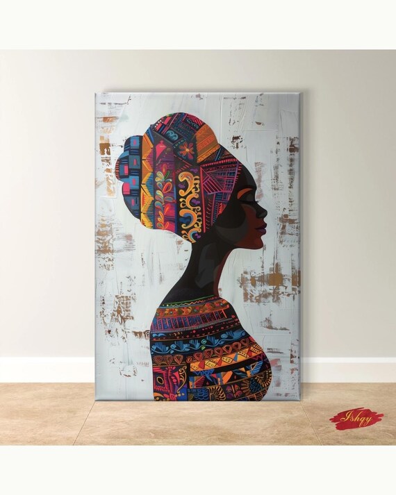 Puerto Rican Woman Silhouette with Colorful Patterned Headwrap Poster