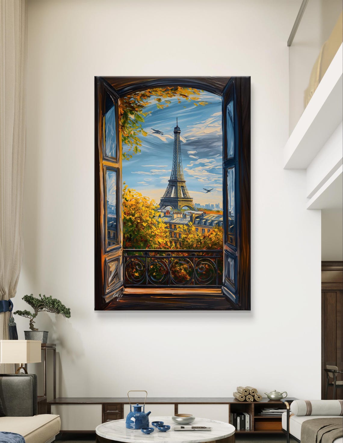Paris Balcony Window View of the Eiffel Tower in Autumn Poster - Image 6