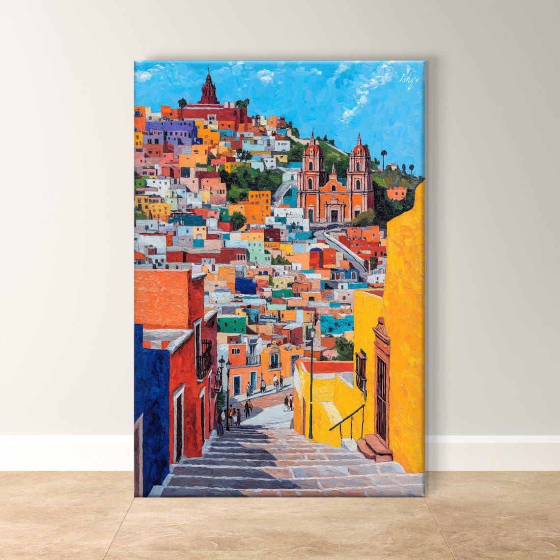 Guanajuato Colorful Hillside Colonial Town Stairs View Poster