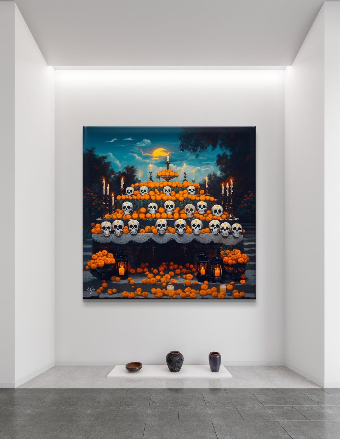 Dia de los Muertos Ofrenda Marigold Night Candlelight Poster - Image 7