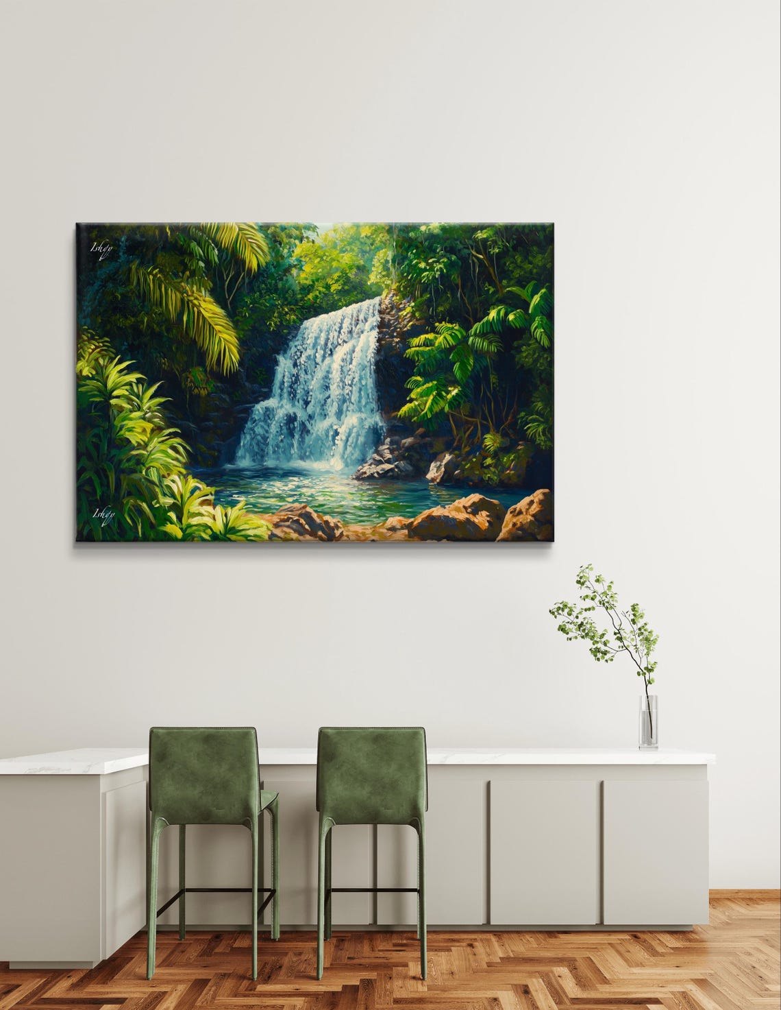 La Mina Waterfall Sunlit Cascade in Tropical Forest Art Poster - Image 4