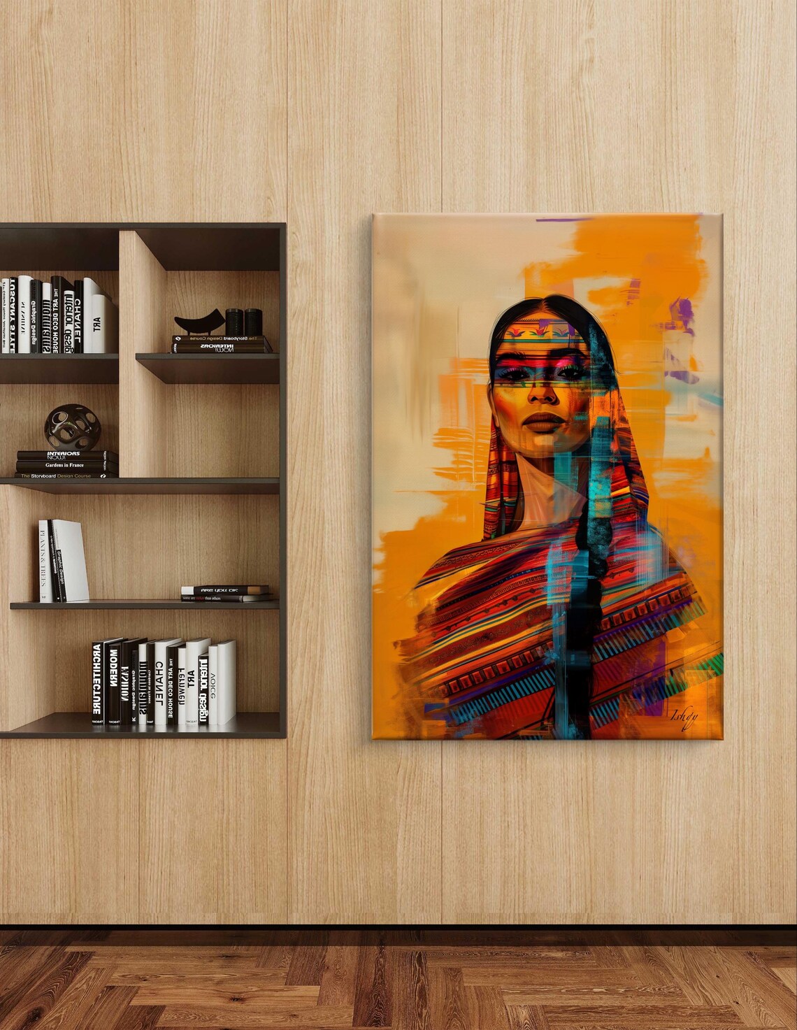 Mexican Woman Portrait in Serape Shawl Folk Art Painting Poster - Image 7