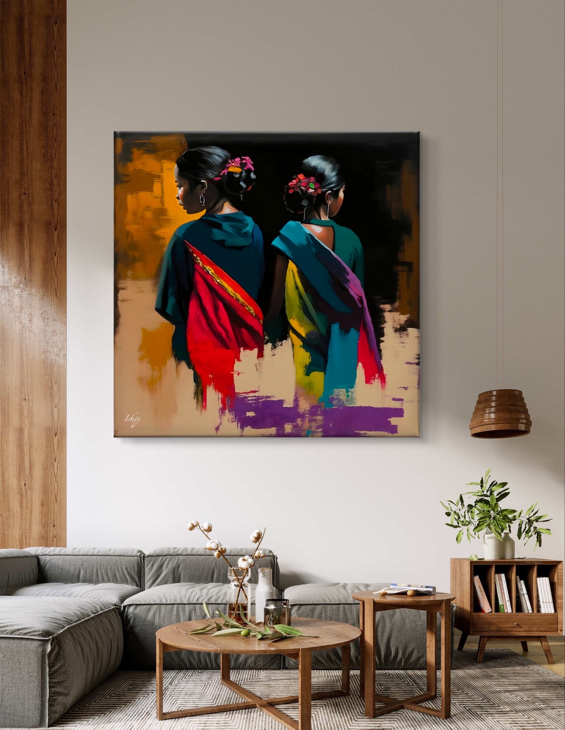 Two Women in Colorful Saris Walking Away in a Painting Poster - Image 5