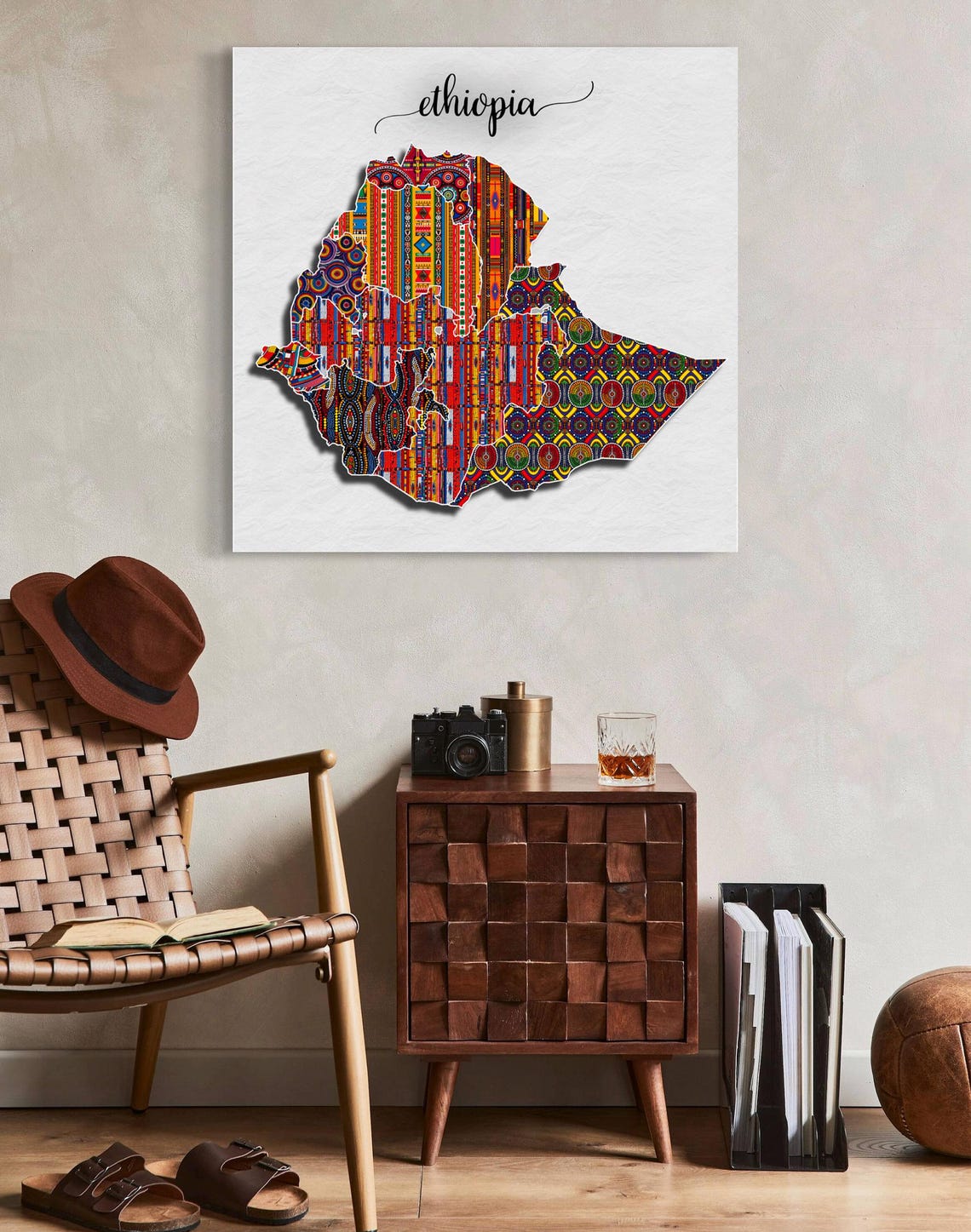 Ethiopia Country Map in Colorful African Pattern Style Poster - Image 5