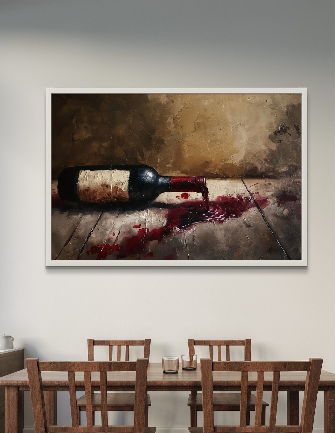 Toppled Wine Bottle Spilling Red Wine Rustic Kitchen Decor Art Poster - Image 4