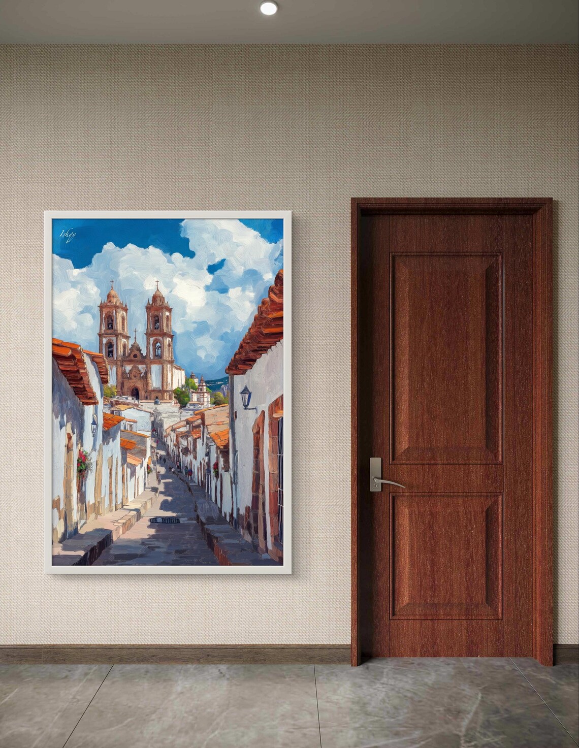 Santa Prisca Church Taxco Mexico Cobblestone Street View Poster - Image 3