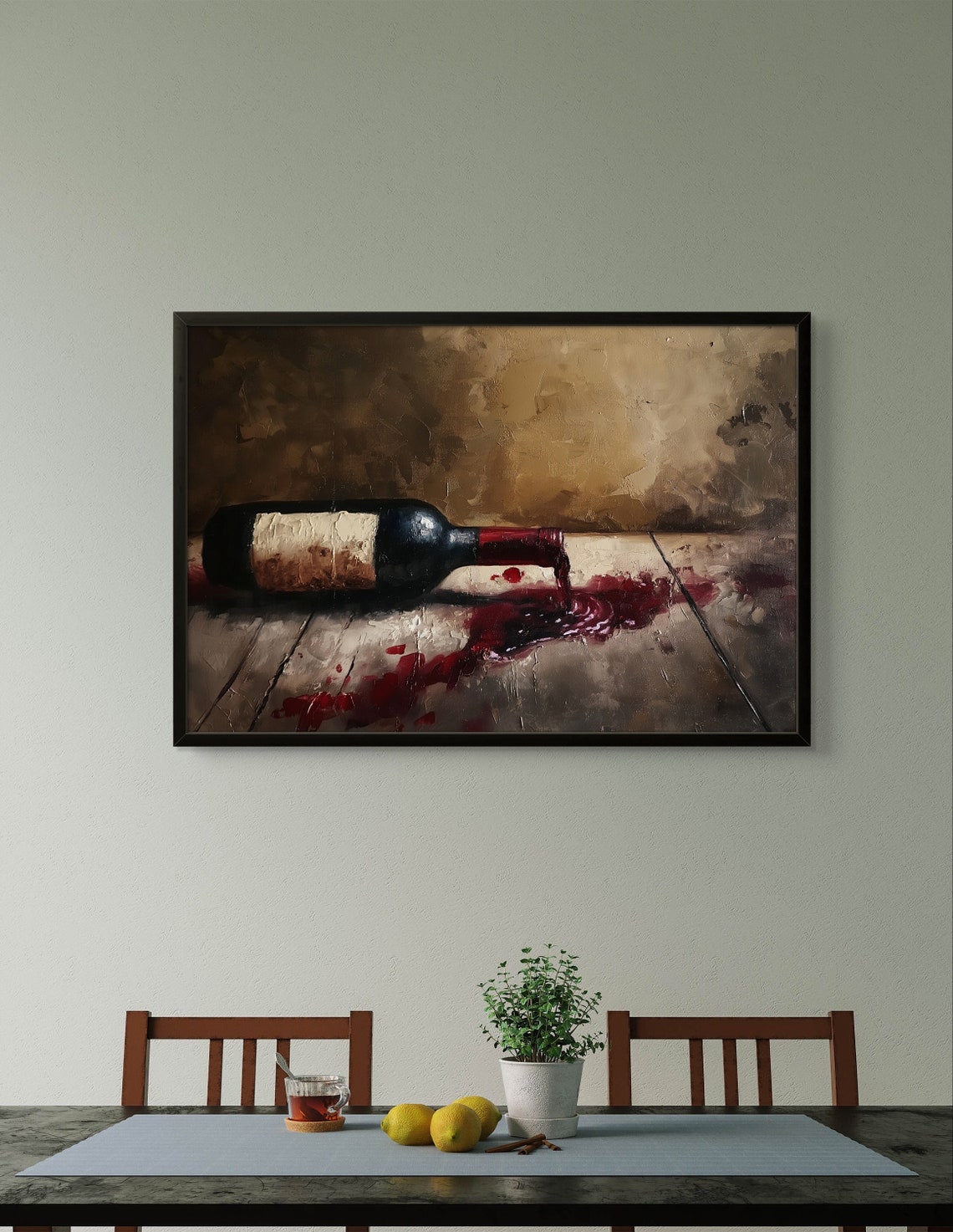 Toppled Wine Bottle Spilling Red Wine Rustic Kitchen Decor Art Poster - Image 3