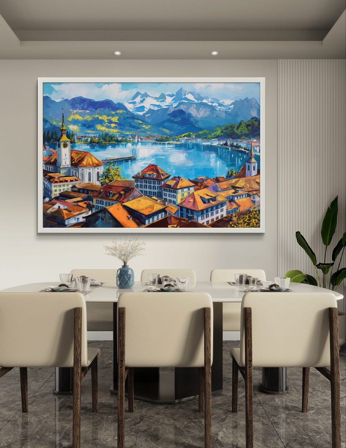 Lucerne Switzerland Old Town Lake and Snowy Alps Panorama Poster - Image 4