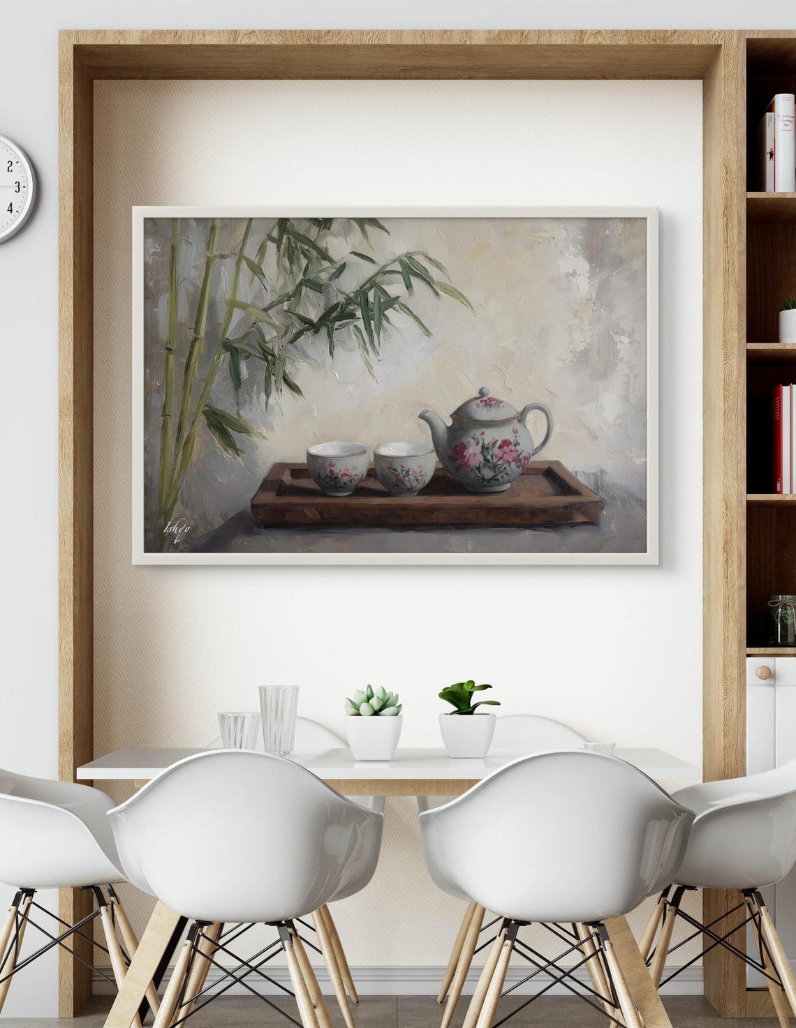 Floral Teapot Tea Set Bamboo Serene Zen Kitchen Art Wall Poster - Image 3