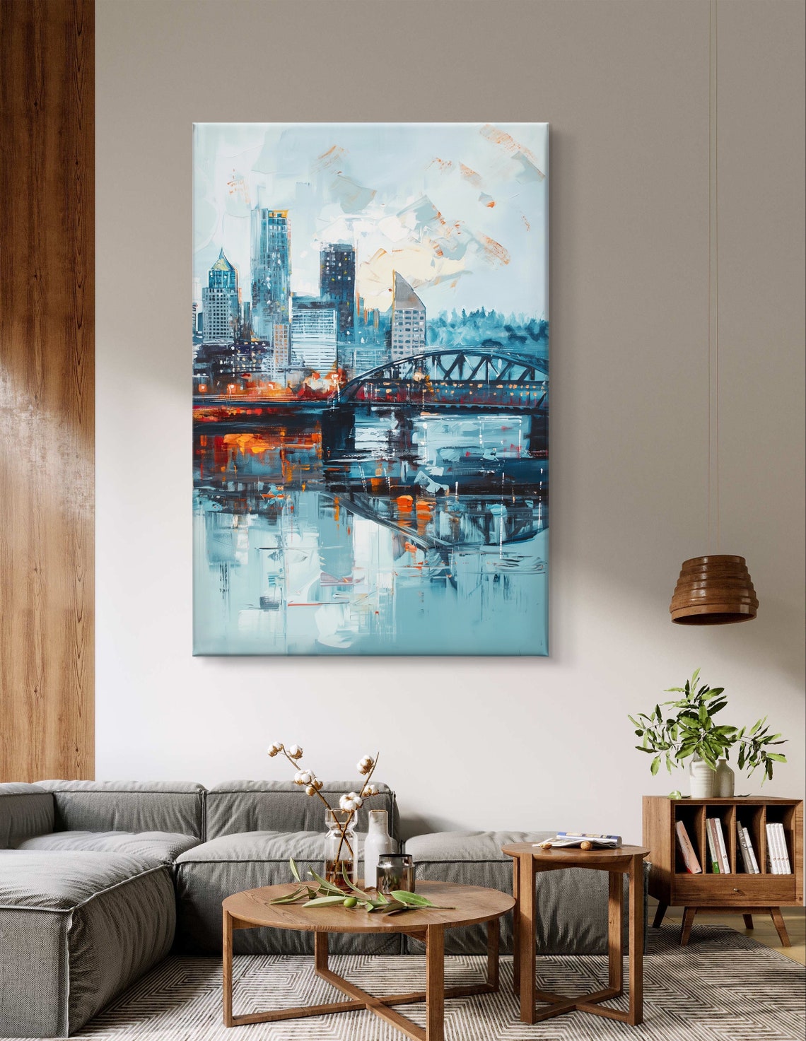 Portland Oregon Skyline Bridge River Reflection Cityscape Art Poster - Image 4