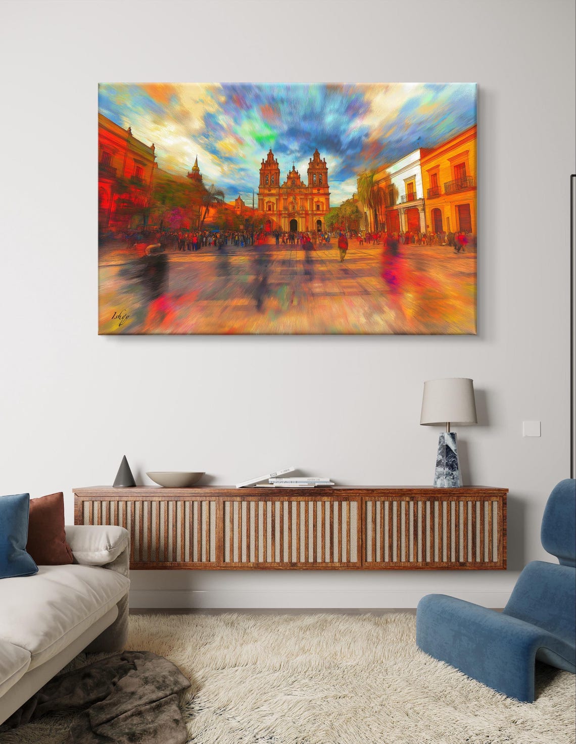 Jalostotitlan Plaza Cathedral Impressionist Sunset Crowd Poster - Image 6