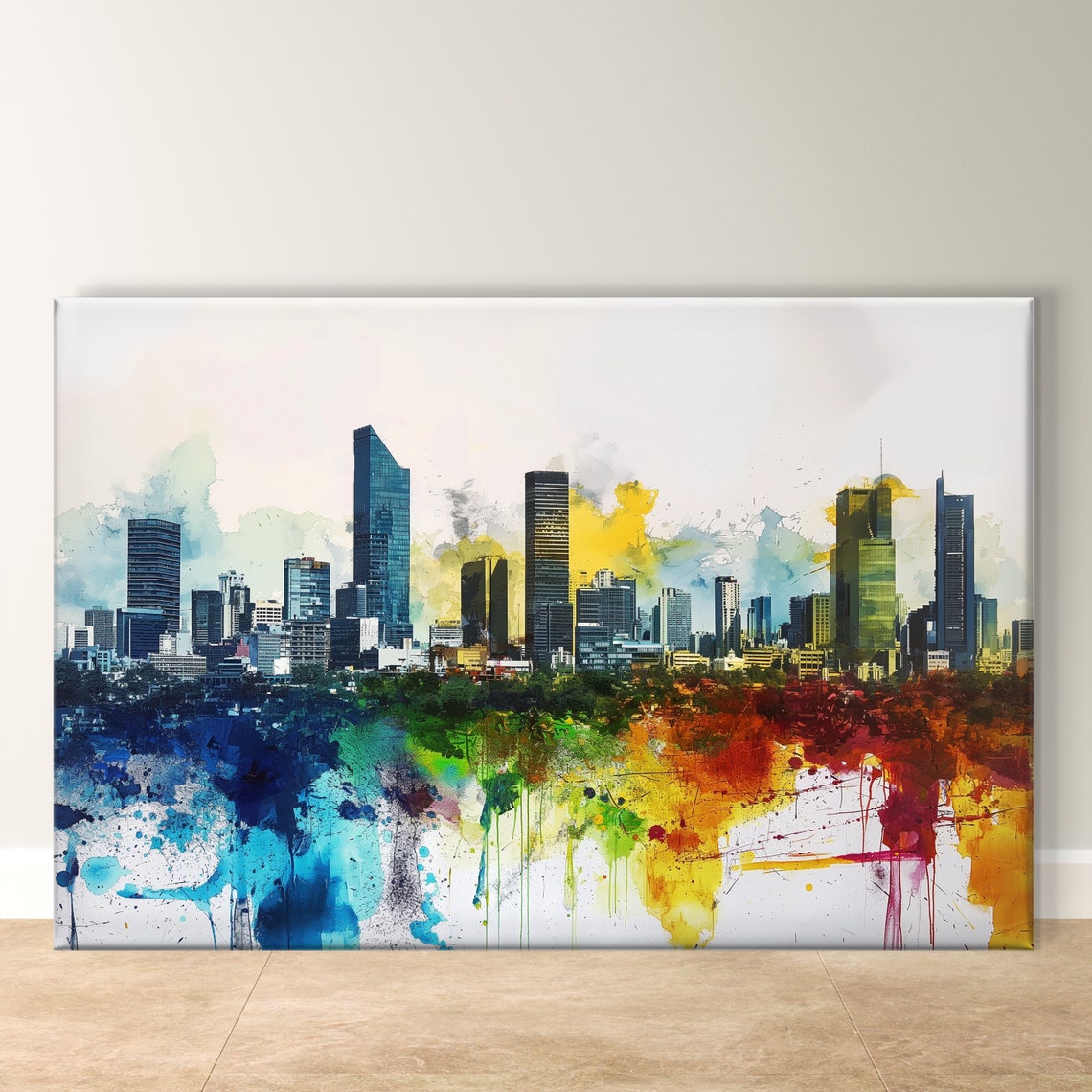 Mexico City Skyline Rainbow Watercolor Urban Cityscape Art Poster