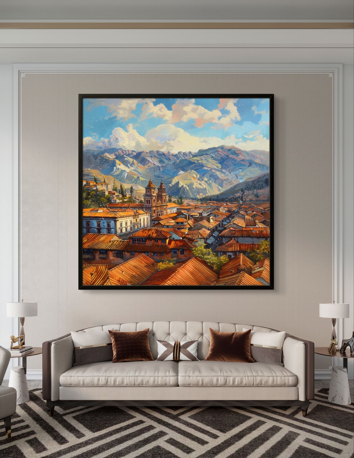 Cusco Peru Red Rooftops and Twin Tower Church Andes View Poster - Image 2