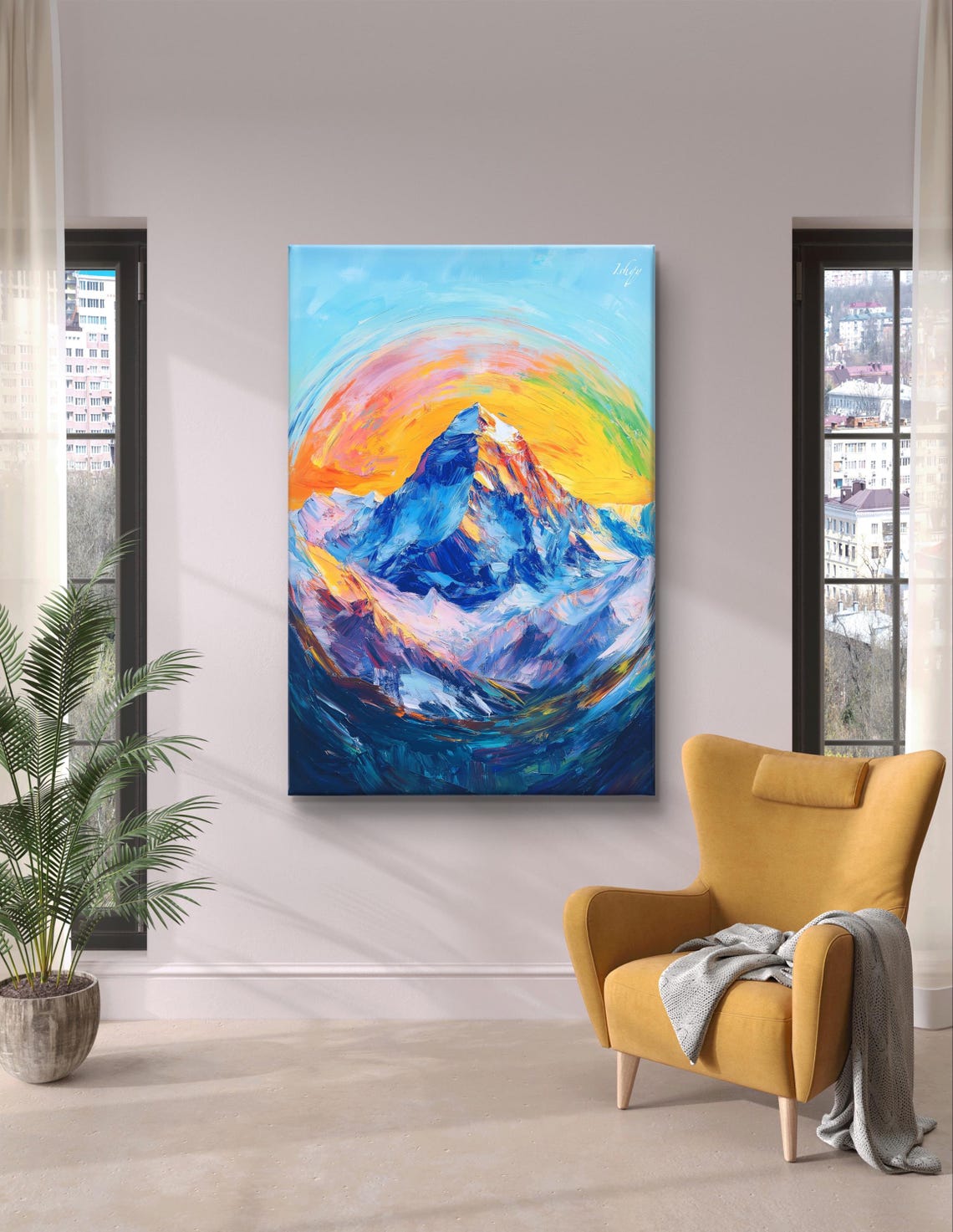 Snow Capped Mountain Peak Fiery Sunset Swirl Expressive Poster - Image 6