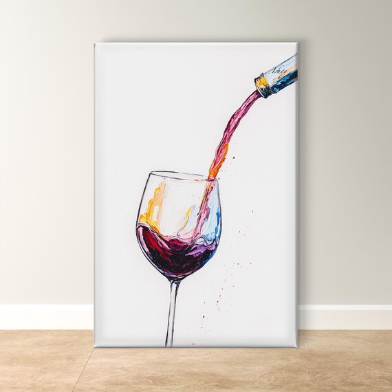 Red Wine Pouring Into Glass Expressive Minimalist Bar Poster