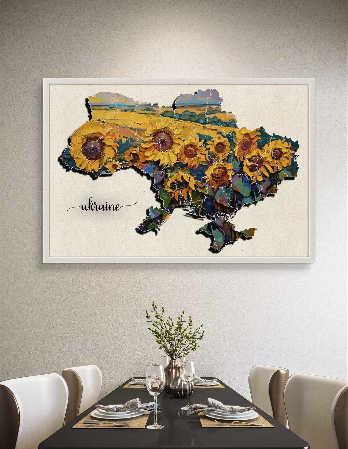Ukraine Country Map Filled with Sunflower Painting Art Poster - Image 3