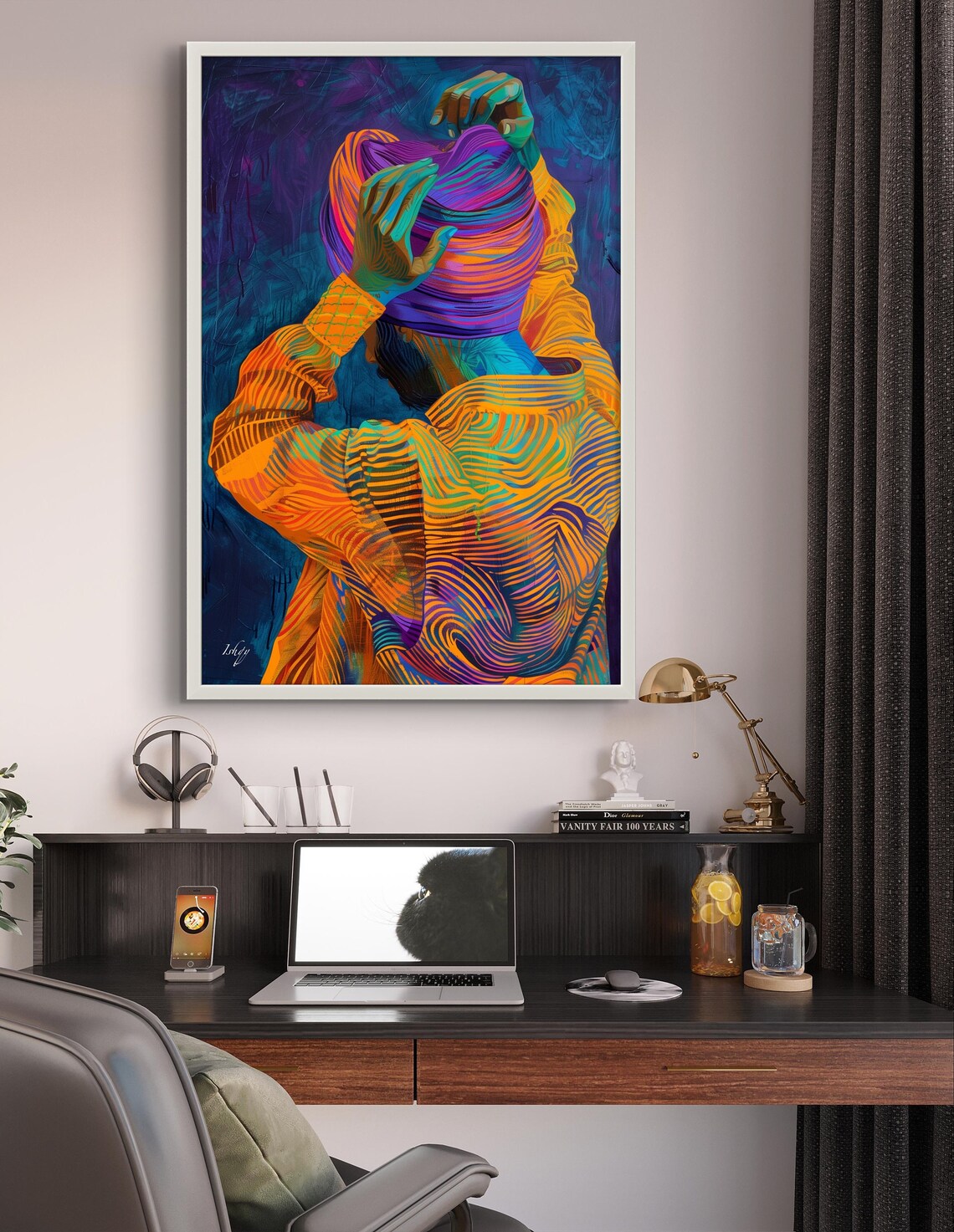 Sikh Man Tying Colorful Turban Vibrant Abstract Painting Poster - Image 4