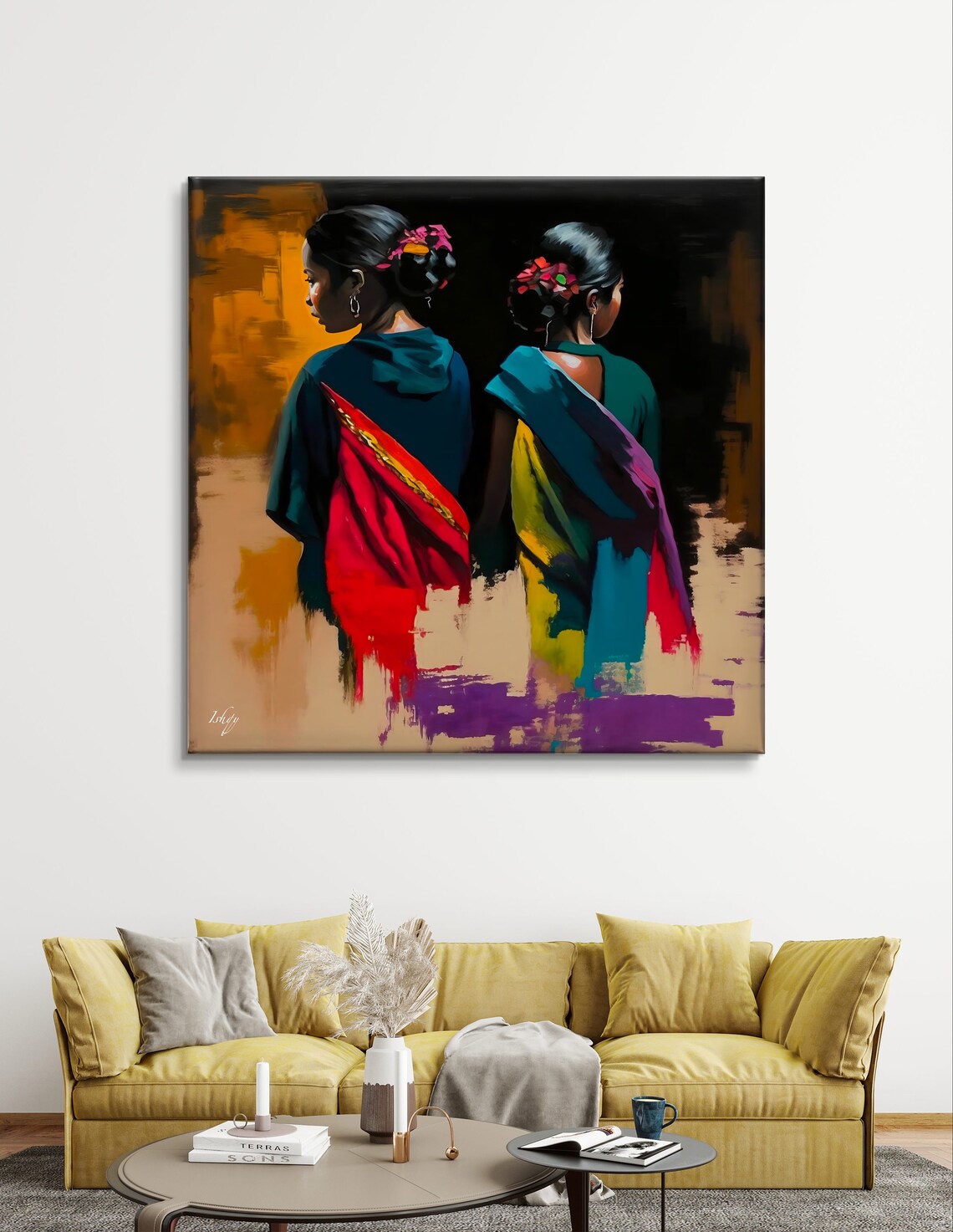 Two Women in Colorful Saris Walking Away in a Painting Poster - Image 6