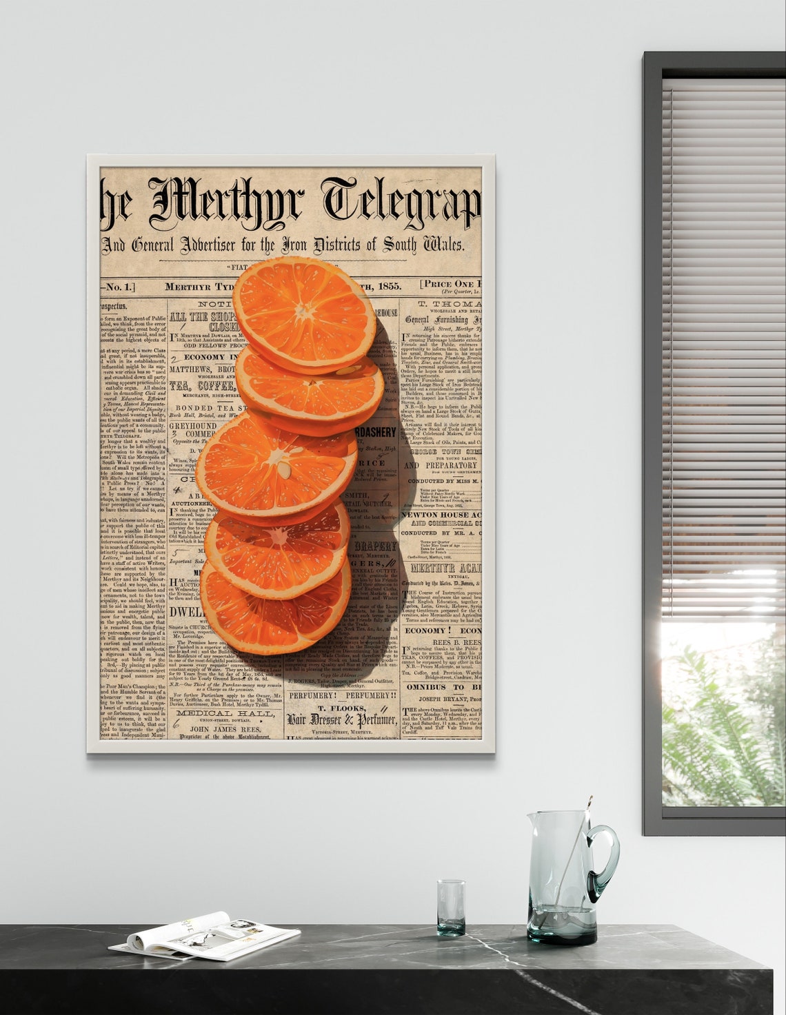 Sliced Orange Stack Vintage 1855 Newspaper Citrus Kitchen Art Poster - Image 4
