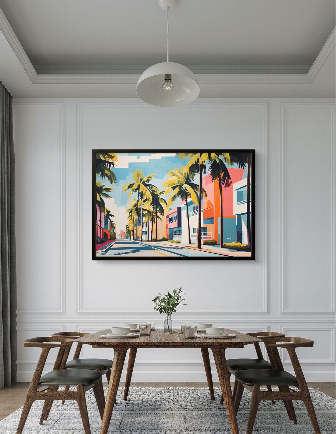 Miami Geometric Street Scene with Palms and Bold Faceted Color Poster - Image 3