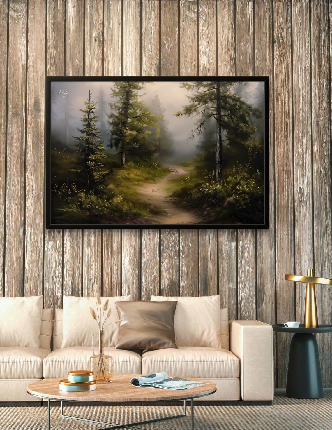 Foggy Evergreen Forest Path Serene Misty Morning Walk Poster - Image 2