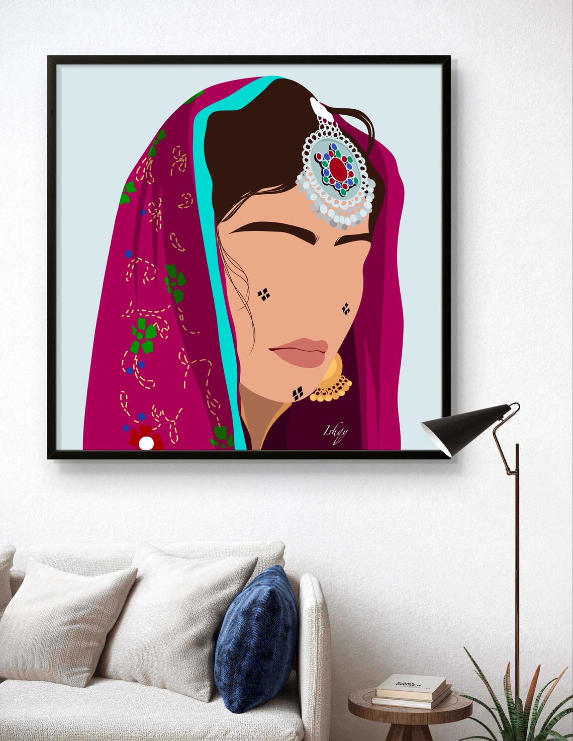 Afghan Woman Portrait in Magenta Veil and Mirror Jewelry Poster - Image 3