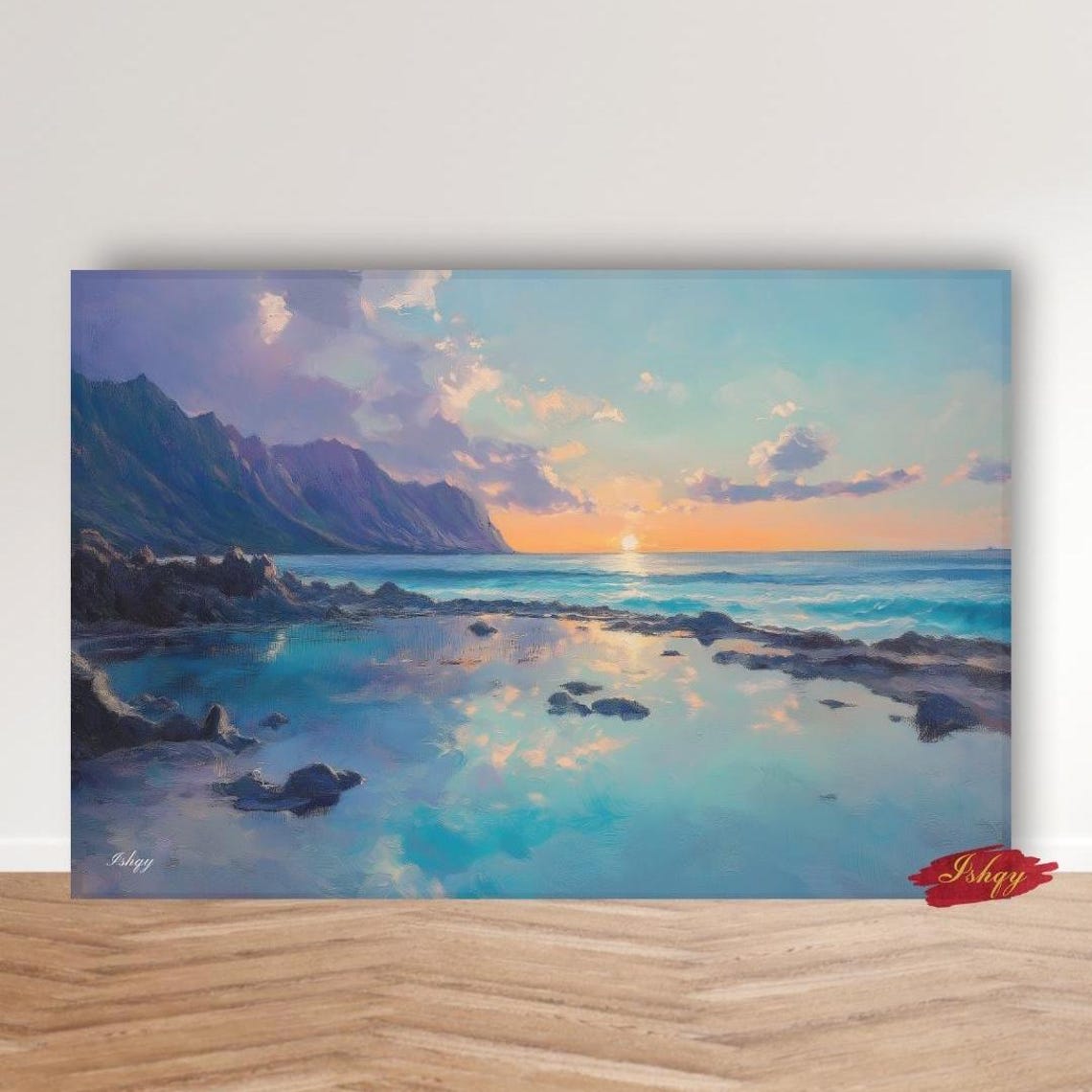 Hawaii Sunrise Rocky Tide Pools Turquoise Coast Seascape Poster