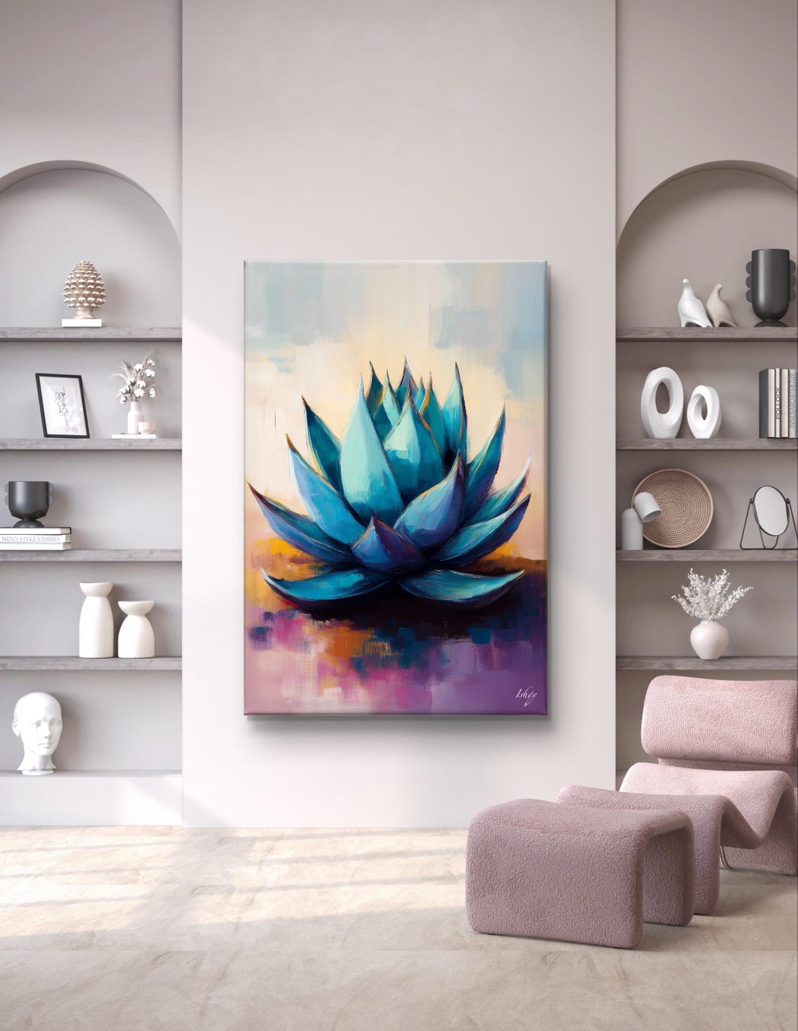 Blue Agave Plant Soft Pastel Botanical Desert Painting Poster - Image 7
