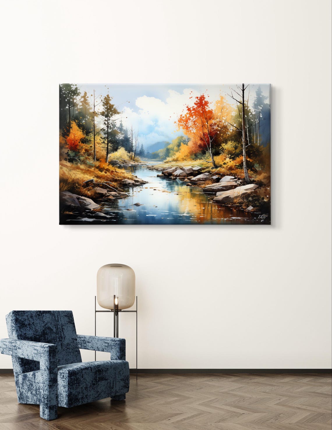 Autumn in New England Fall River and Forest Watercolor Poster - Image 5