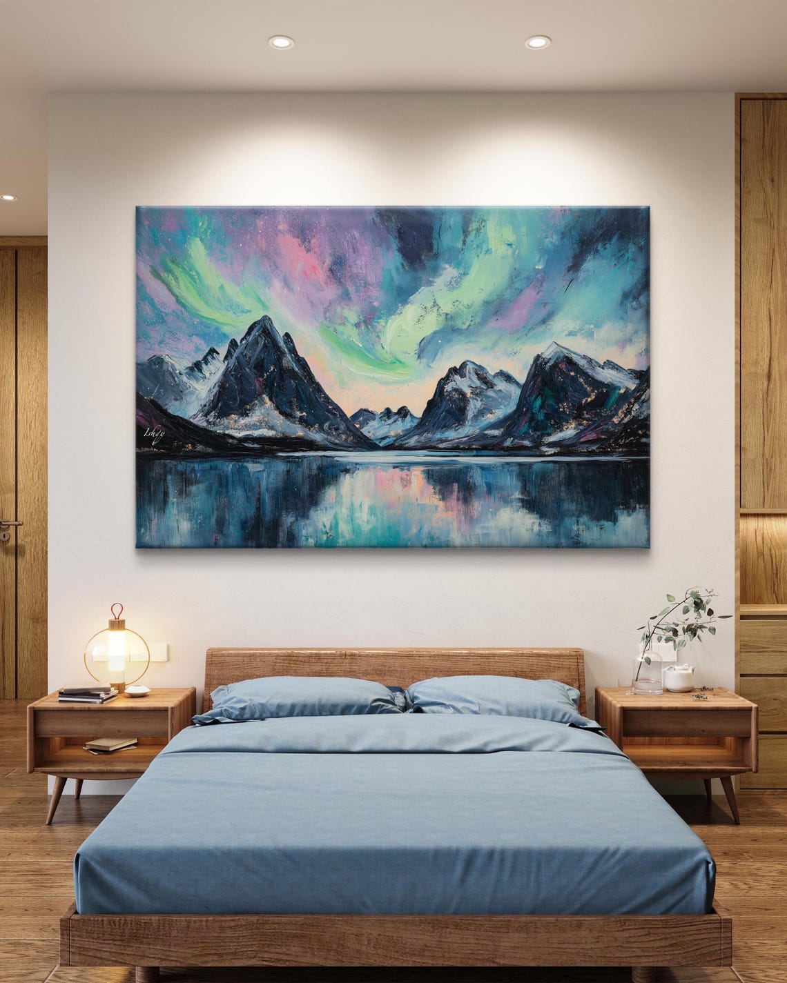 Vibrant Northern Lights Mountain Lake Reflection Night Sky Poster - Image 5