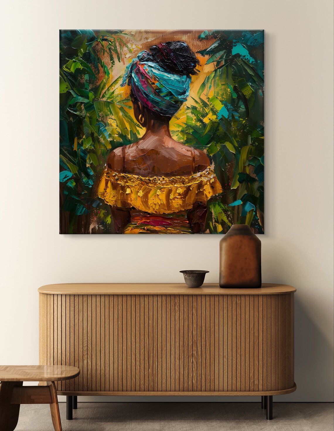 Brazilian Woman with Colorful Headwrap in Lush Jungle Paint Poster - Image 5