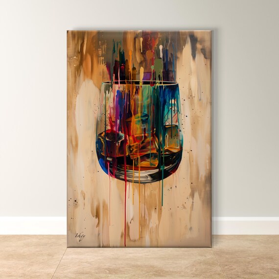Abstract Whiskey Glass Vibrant Color Drip Modern Bar Art Poster