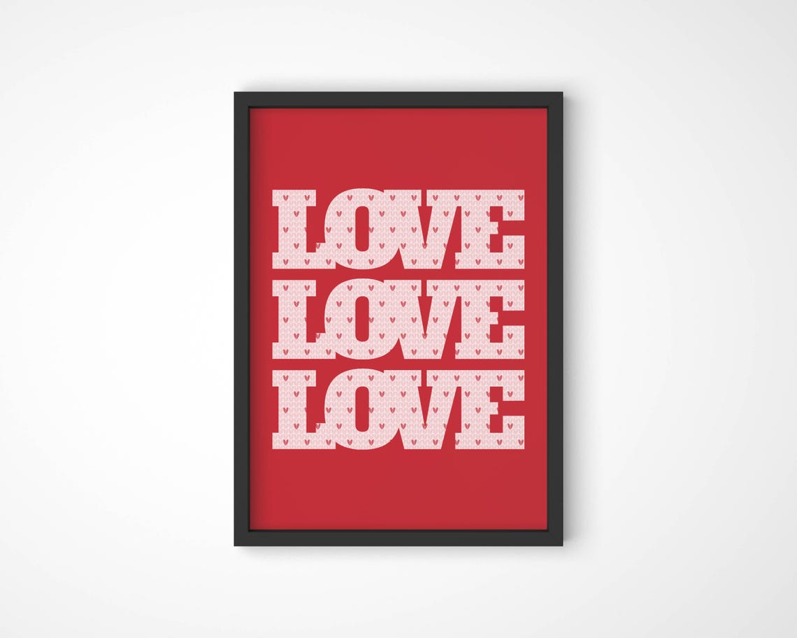 Love Love Love Red Heart Pattern Typography Valentines Poster