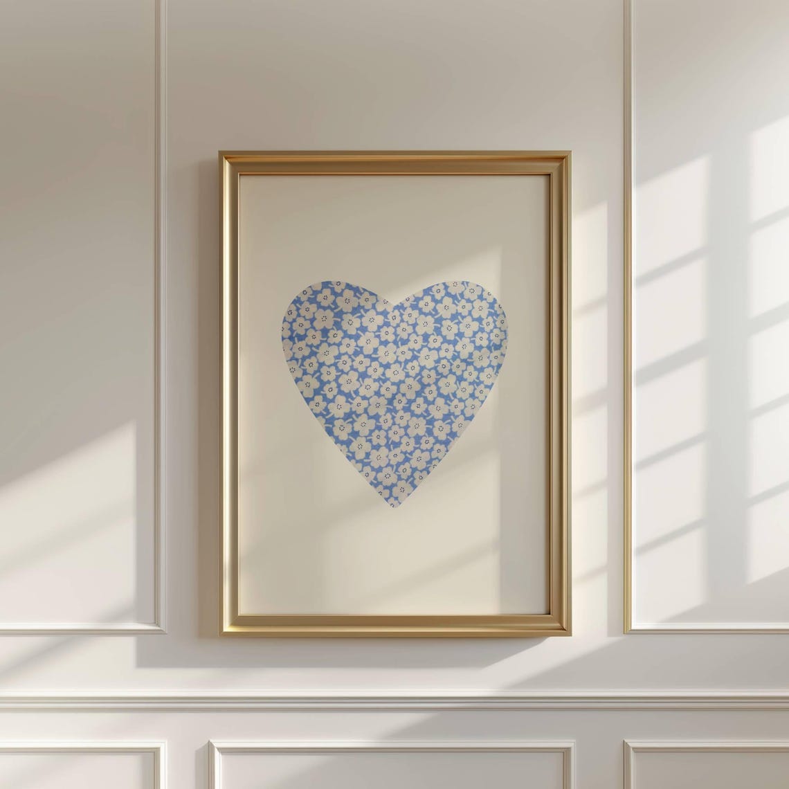 Blue Floral Pattern Heart Valentines Love Romantic Decor Art Poster