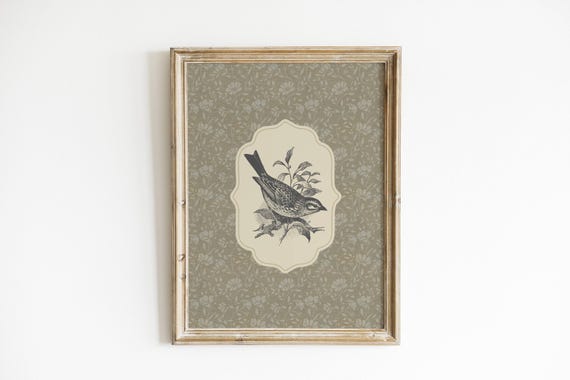 Vintage Bird Print, Rustic Farmhouse Wall Art