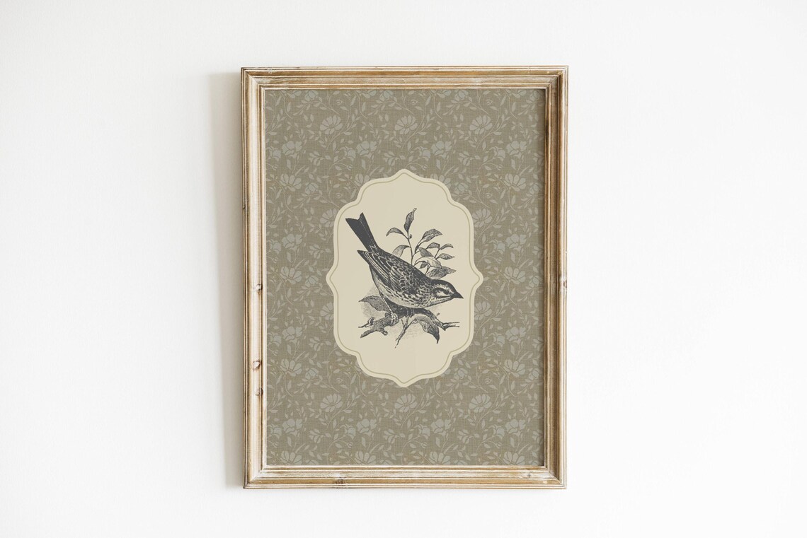 Vintage Bird Print, Rustic Farmhouse Wall Art