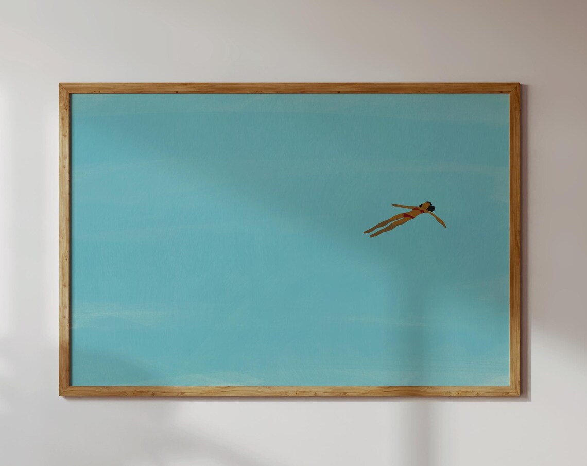 Girl Floating In Pool Minimalist Beach Art Print