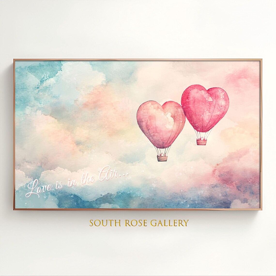 Pink Heart Hot Air Balloons Love Is In The Air Romantic Art Poster