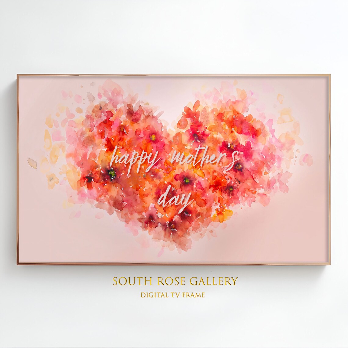 Happy Mothers Day Floral Heart Pink Watercolor Flowers Poster